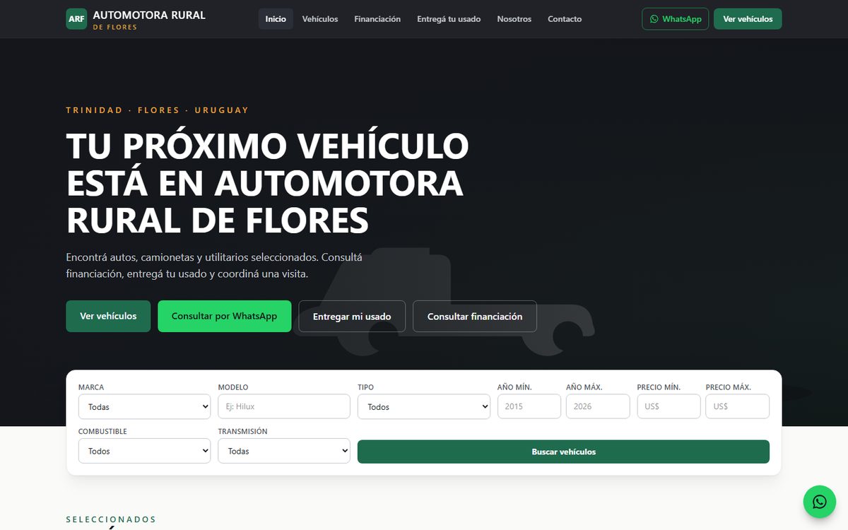 Captura del sitio de Automotora Rural de Flores