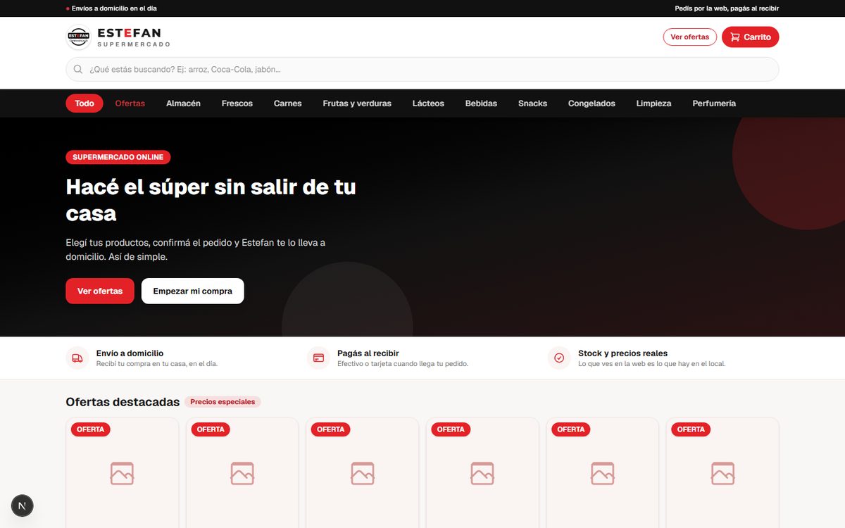 Captura del sitio de Estefan Supermercado