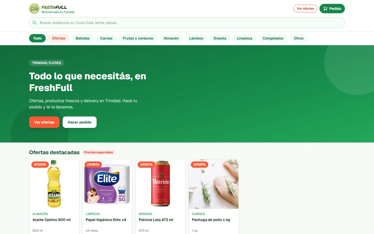 Captura del sitio de FreshFull